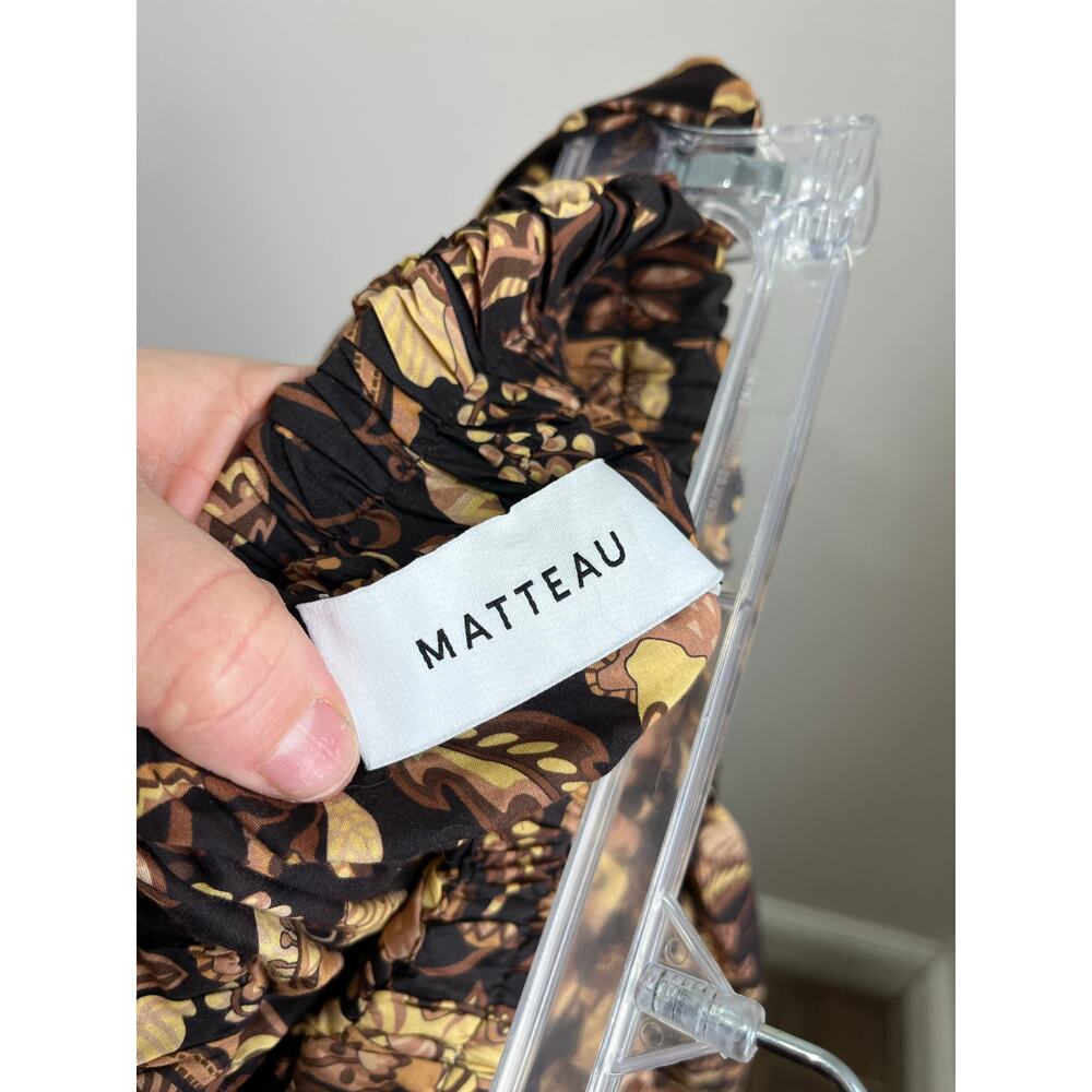 Matteau Strapless Midi Dress Linen Abstract Print Pockets Resort Minimalist 2 - Picture 7 of 9